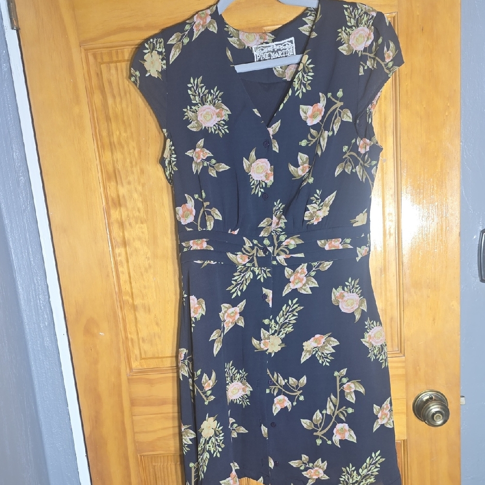 Box B Pink Martini Navy Floral Midi Dress